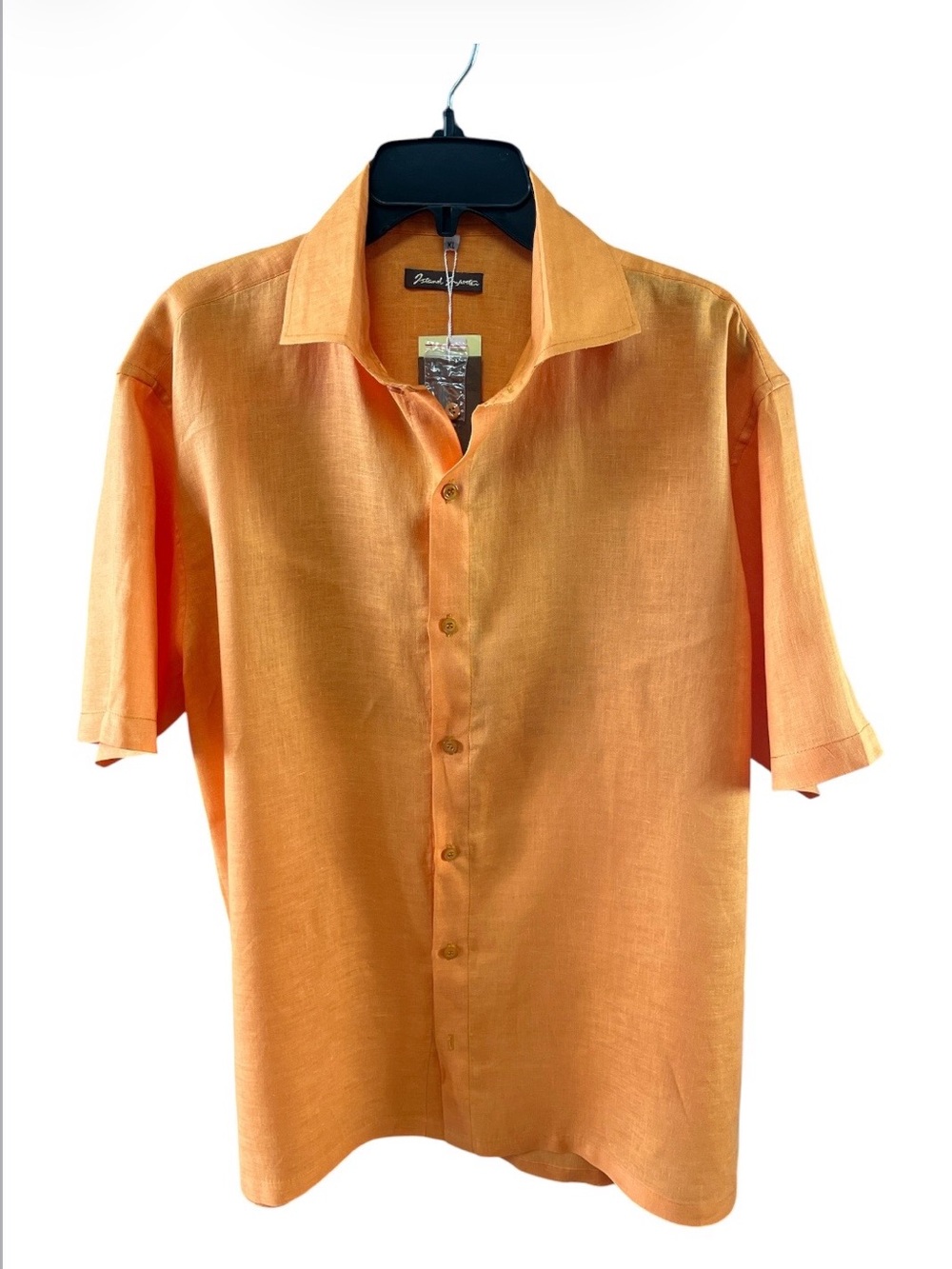 NWT Island Importer Tangerine Orange 100% Linen Short Sleeve Shirt Size XL